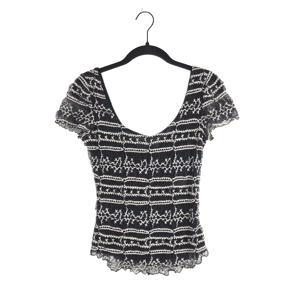 Vintage Nathalie Garçon Black Cream Lace Short‎ Sleeve Top Small Y2K Parisian